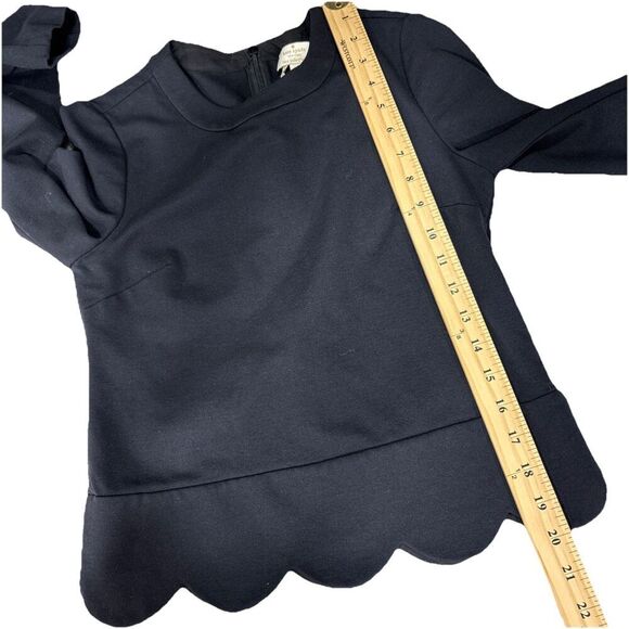 Kate Spade Black Ponte Knit Top 00 Long Sleeve Scallop Hem Zip Back Minimalist - Picture 9 of 12